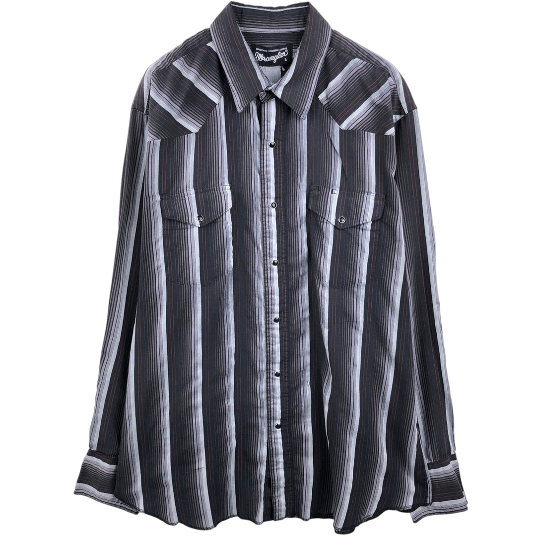 Wrangler Stripe Pattern Multi-Stripe Long-Sleeve Western Shirt, Men's Size L (Equivalent), Lightweight unclear black type Vintage Second Hand