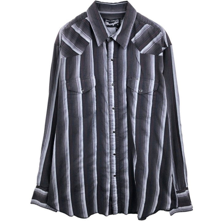 Wrangler Stripe Pattern Multi-Stripe Long-Sleeve Western Shirt, Men's Size L (Equivalent), Lightweight unclear black type Vintage Second Hand