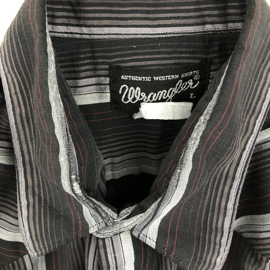 Wrangler Stripe Pattern Multi-Stripe Long-Sleeve Western Shirt, Men's Size L (Equivalent), Lightweight unclear black type Vintage Second Hand