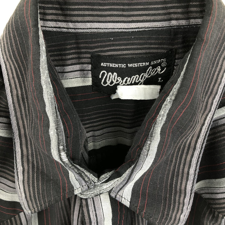 Wrangler Stripe Pattern Multi-Stripe Long-Sleeve Western Shirt, Men's Size L (Equivalent), Lightweight unclear black type Vintage Second Hand