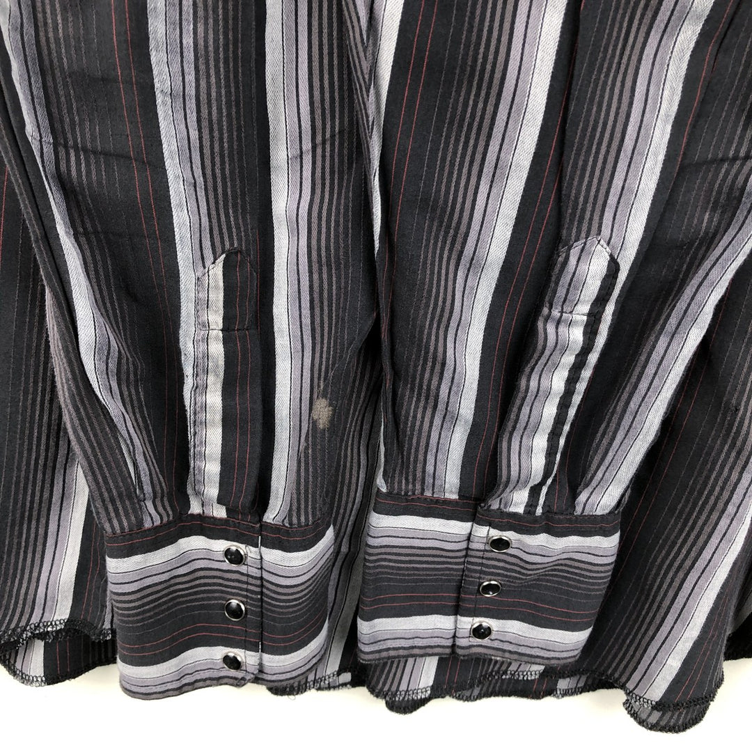 Wrangler Stripe Pattern Multi-Stripe Long-Sleeve Western Shirt, Men's Size L (Equivalent), Lightweight unclear black type Vintage Second Hand