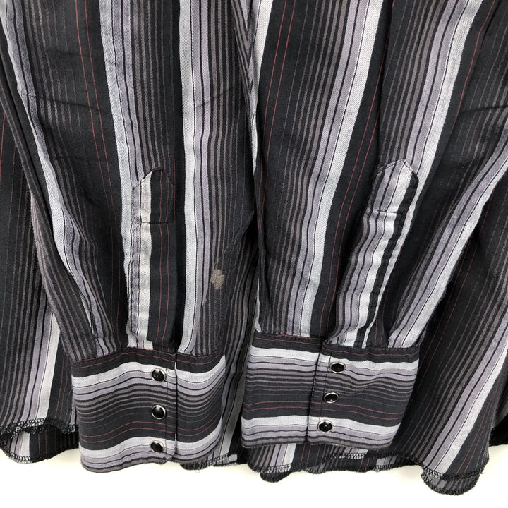 Wrangler Stripe Pattern Multi-Stripe Long-Sleeve Western Shirt, Men's Size L (Equivalent), Lightweight unclear black type Vintage Second Hand