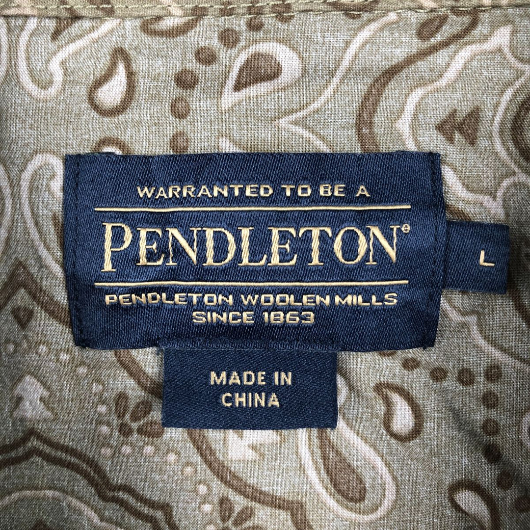 Pendleton Paisley Pattern Long-Sleeve Western Shirt, Men's Size L (approx.) cotton Khaki type Vintage Second Hand