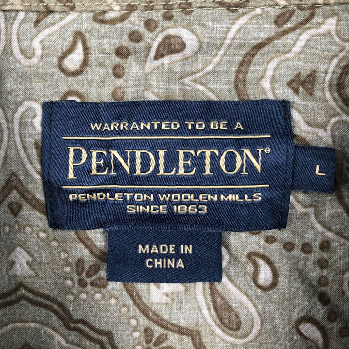 Pendleton Paisley Pattern Long-Sleeve Western Shirt, Men's Size L (approx.) cotton Khaki type Vintage Second Hand