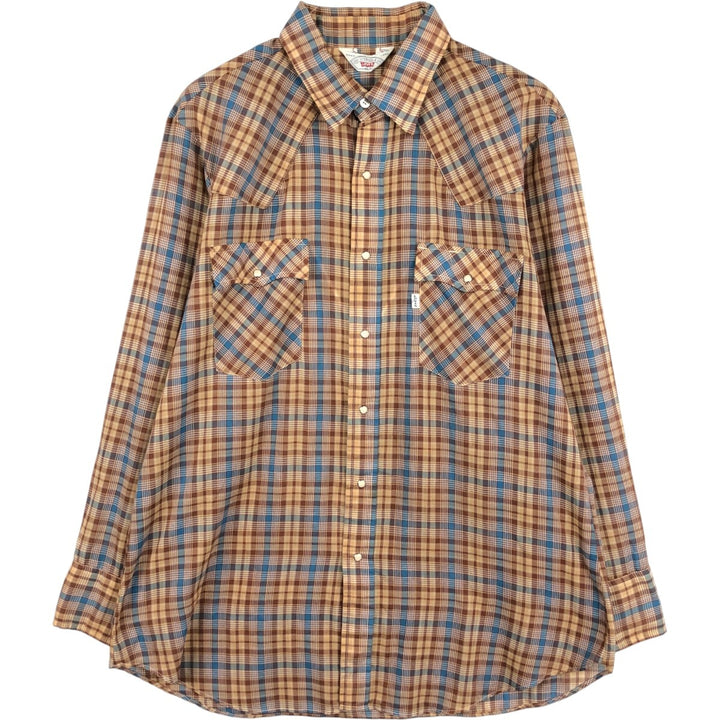 70s-80'S Levi's Check Pattern Long-Sleeve Western Shirt, Made in USA, Men's XL (approx.) Vintage unclear brown type Vintage Second Hand