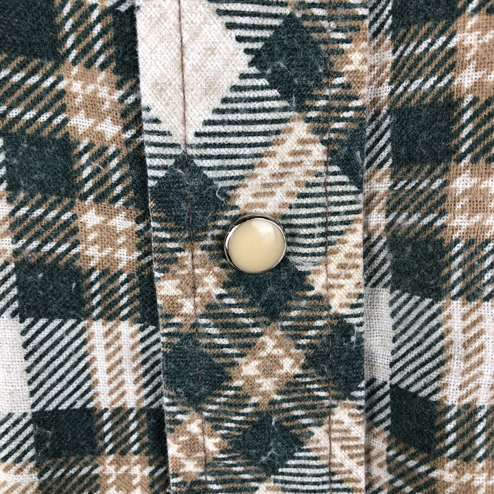 70s-80'S Wrangler Check Pattern Long-Sleeve Western Flannel Check Shirt, Made in USA, Men's XL Equivalent, Vintage cotton green type Vintage Second Hand