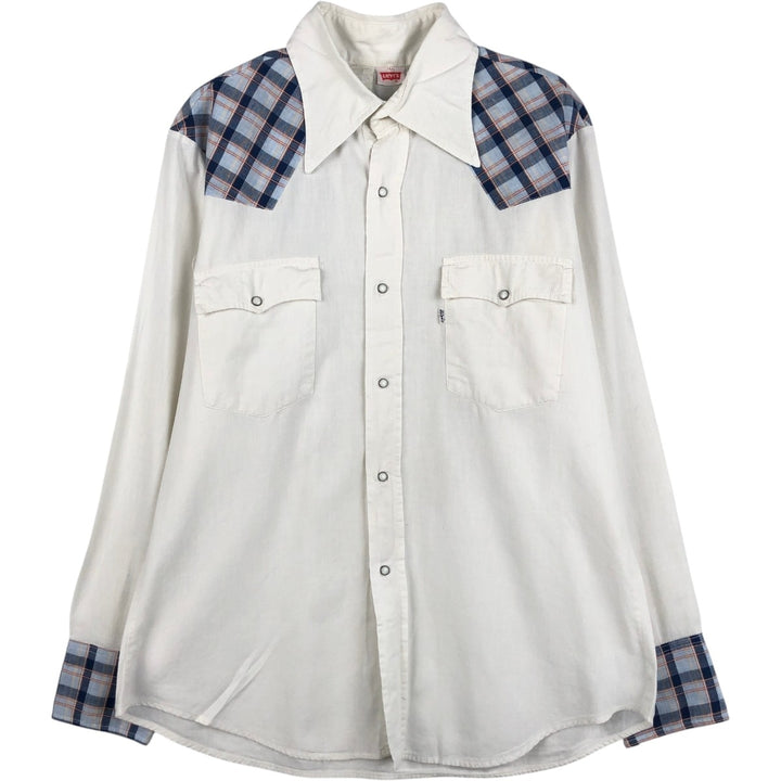 90'S Levi's Check Pattern Long-Sleeve Western Shirt, Made in USA, Men's Size L (Equivalent), Vintage unclear white type Vintage Second Hand