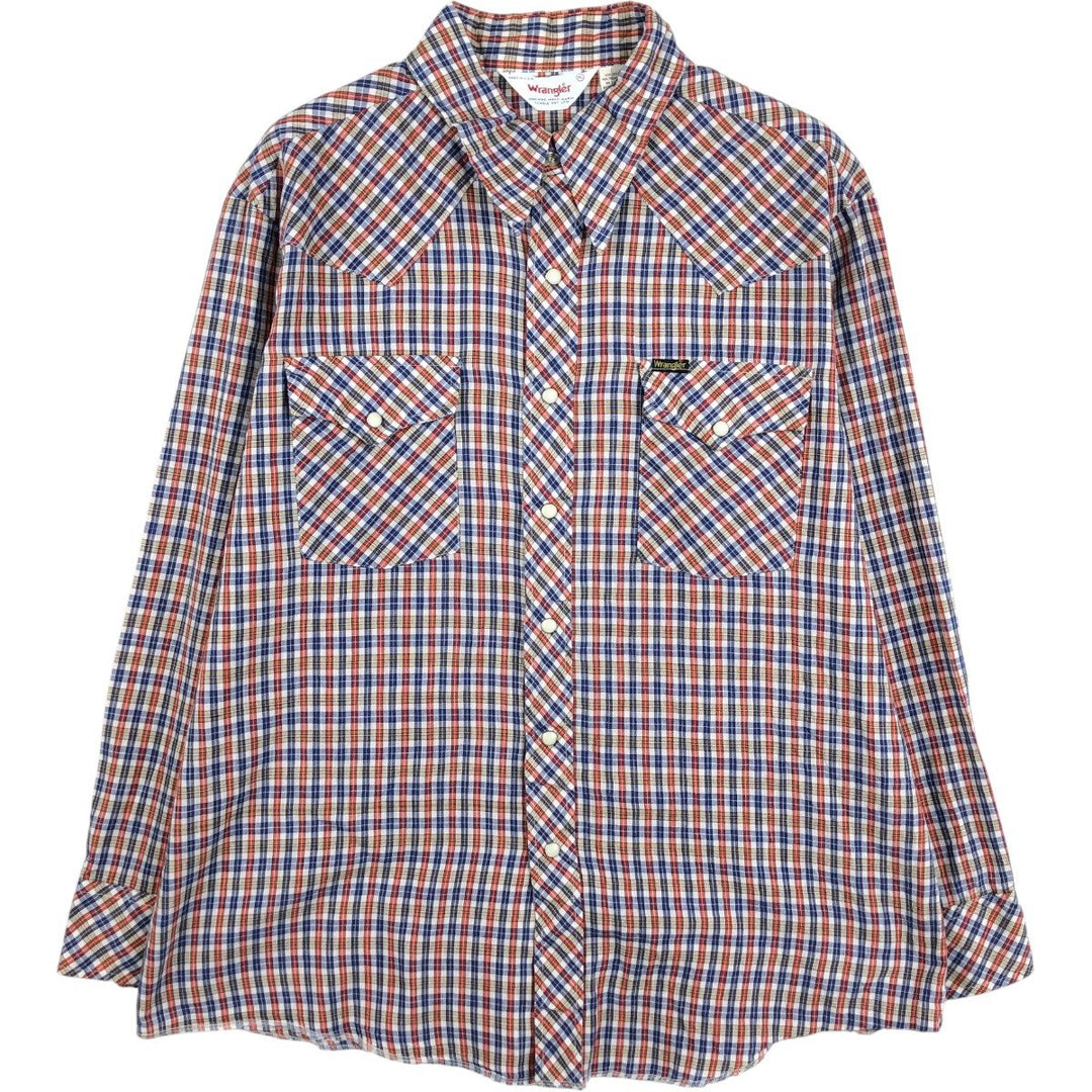 ~1980'S Wrangler Check Pattern Long-Sleeve Western Shirt, Made in USA, Men's XL Equivalent, Vintage cotton red type Vintage Second Hand