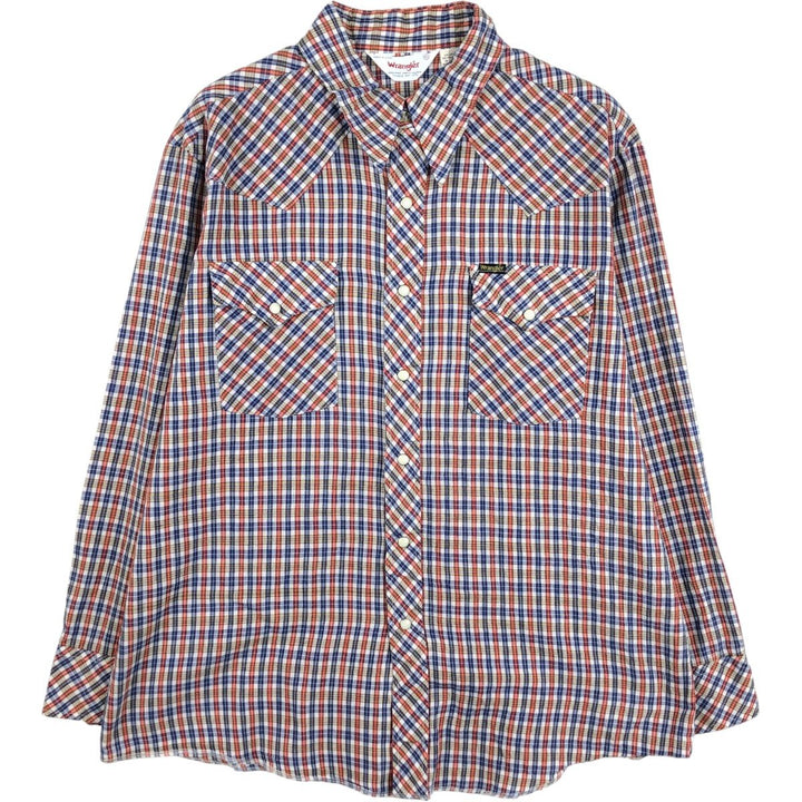 ~1980'S Wrangler Check Pattern Long-Sleeve Western Shirt, Made in USA, Men's XL Equivalent, Vintage cotton red type Vintage Second Hand