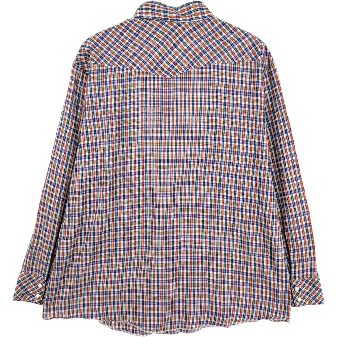 ~1980'S Wrangler Check Pattern Long-Sleeve Western Shirt, Made in USA, Men's XL Equivalent, Vintage cotton red type Vintage Second Hand