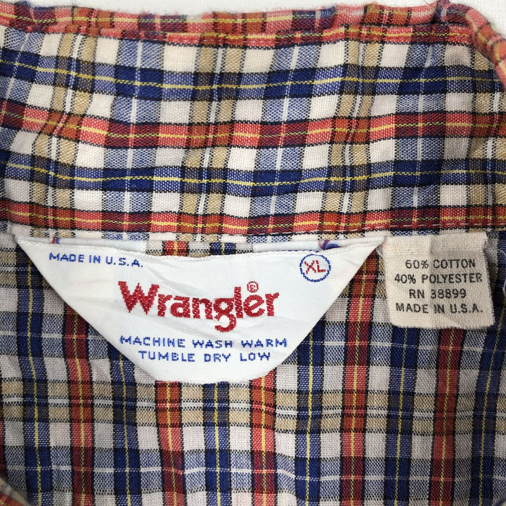 ~1980'S Wrangler Check Pattern Long-Sleeve Western Shirt, Made in USA, Men's XL Equivalent, Vintage cotton red type Vintage Second Hand