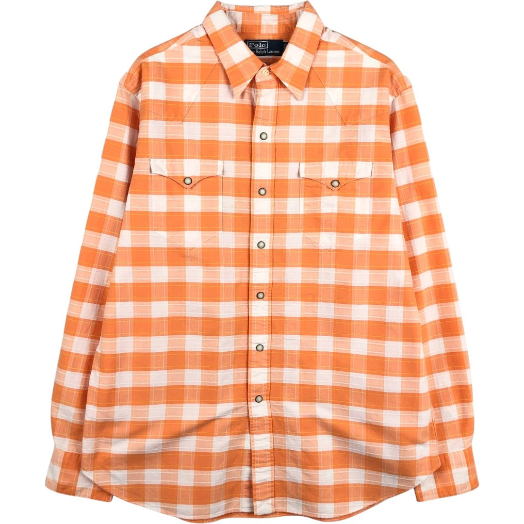 Ralph Lauren POLO by Ralph Lauren Check Pattern Long-Sleeve Western Shirt, Men's Size L (approx.) cotton orange type Vintage Second Hand