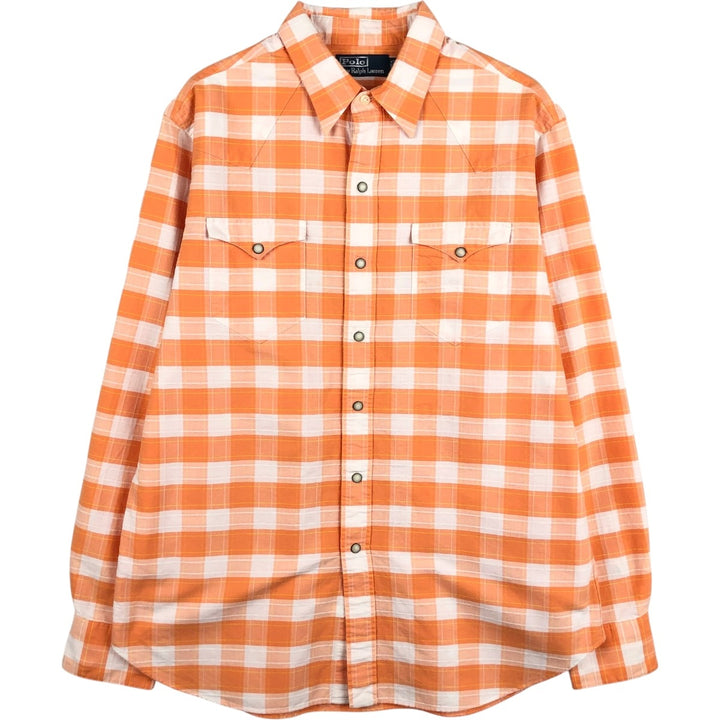 Ralph Lauren POLO by Ralph Lauren Check Pattern Long-Sleeve Western Shirt, Men's Size L (approx.) cotton orange type Vintage Second Hand