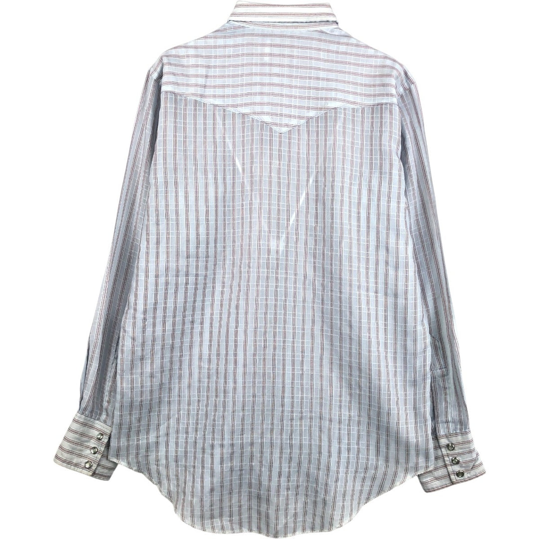 1970'S Wrangler Stripe Pattern Long-Sleeve Western Shirt, Made in USA, Men's Size L (approx.), Vintage polyester Blue type light blue Vintage Second Hand