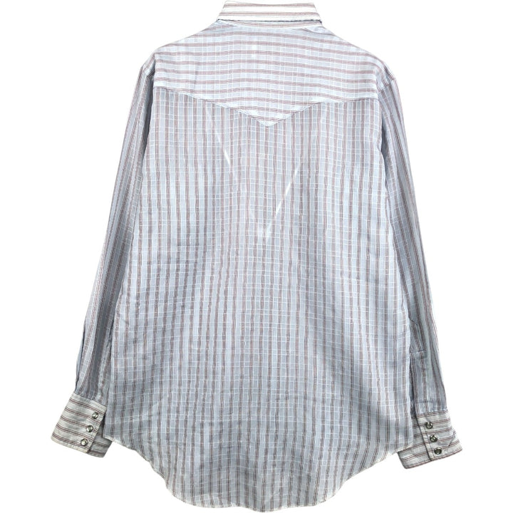 1970'S Wrangler Stripe Pattern Long-Sleeve Western Shirt, Made in USA, Men's Size L (approx.), Vintage polyester Blue type light blue Vintage Second Hand