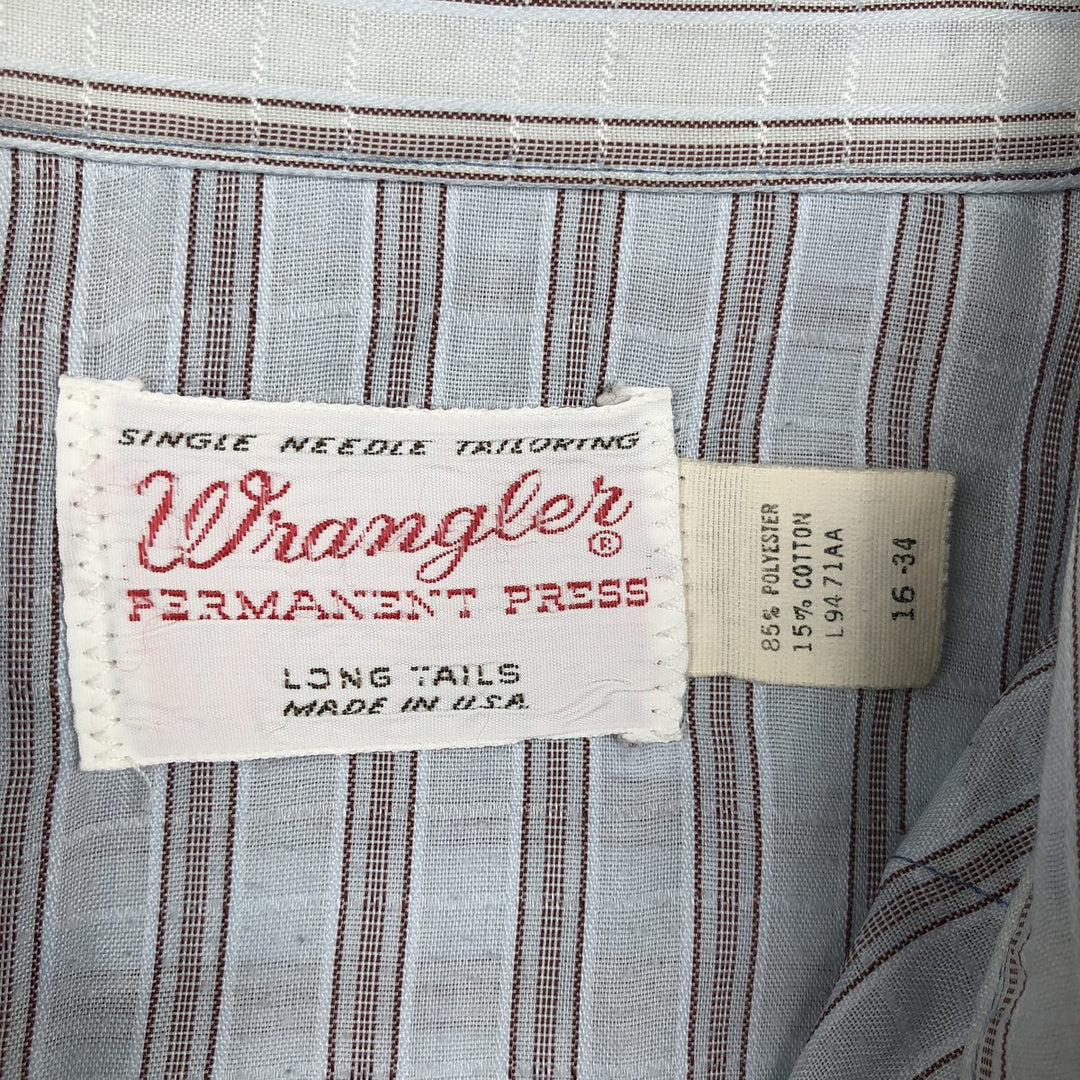 1970'S Wrangler Stripe Pattern Long-Sleeve Western Shirt, Made in USA, Men's Size L (approx.), Vintage polyester Blue type light blue Vintage Second Hand