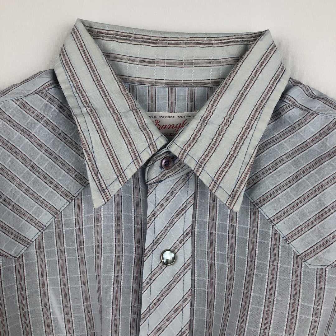 1970'S Wrangler Stripe Pattern Long-Sleeve Western Shirt, Made in USA, Men's Size L (approx.), Vintage polyester Blue type light blue Vintage Second Hand