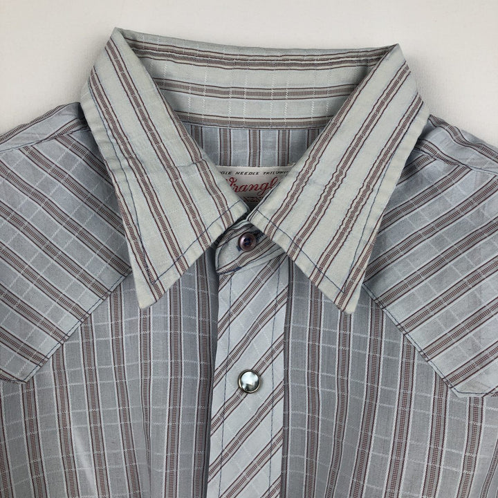 1970'S Wrangler Stripe Pattern Long-Sleeve Western Shirt, Made in USA, Men's Size L (approx.), Vintage polyester Blue type light blue Vintage Second Hand