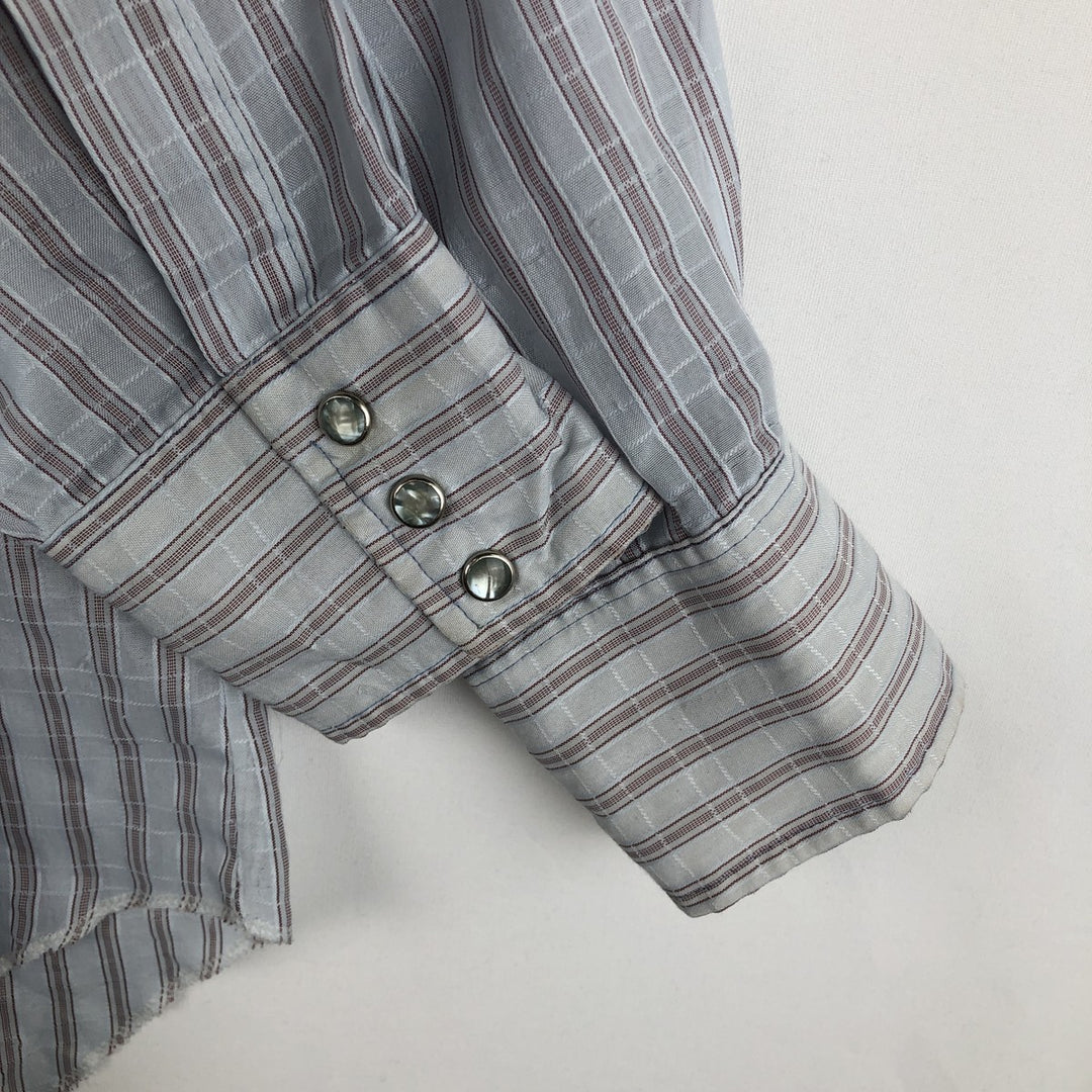 1970'S Wrangler Stripe Pattern Long-Sleeve Western Shirt, Made in USA, Men's Size L (approx.), Vintage polyester Blue type light blue Vintage Second Hand