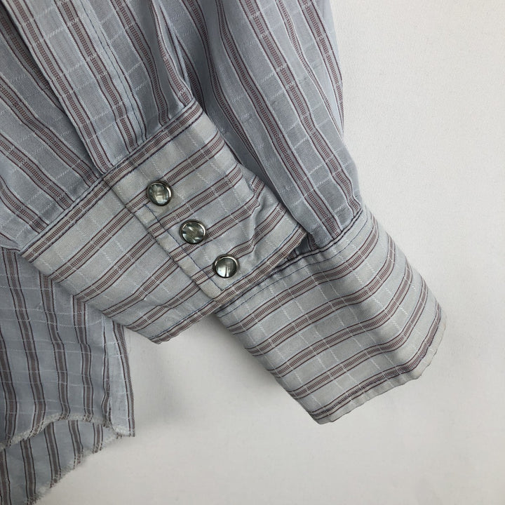 1970'S Wrangler Stripe Pattern Long-Sleeve Western Shirt, Made in USA, Men's Size L (approx.), Vintage polyester Blue type light blue Vintage Second Hand