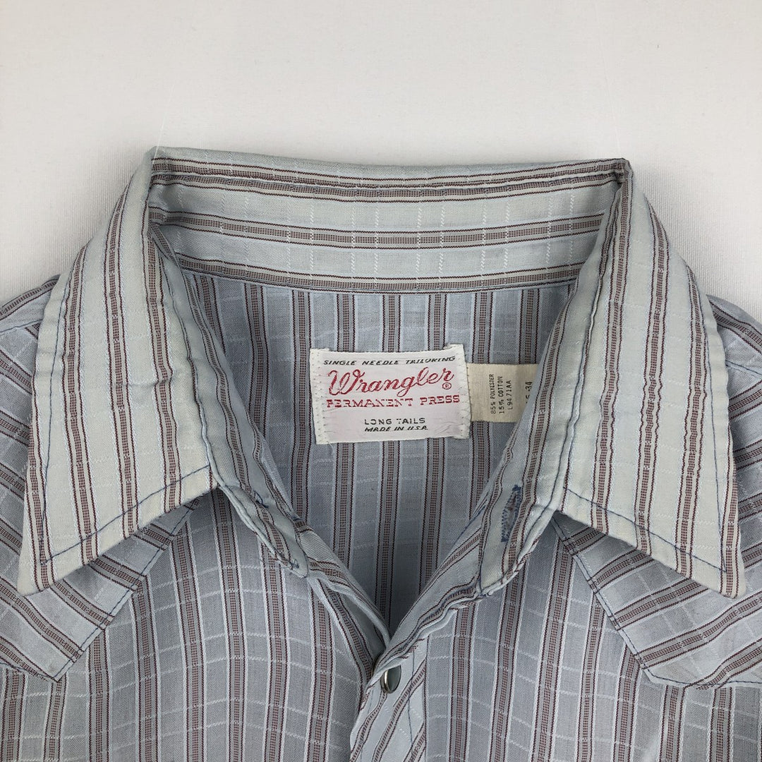 1970'S Wrangler Stripe Pattern Long-Sleeve Western Shirt, Made in USA, Men's Size L (approx.), Vintage polyester Blue type light blue Vintage Second Hand
