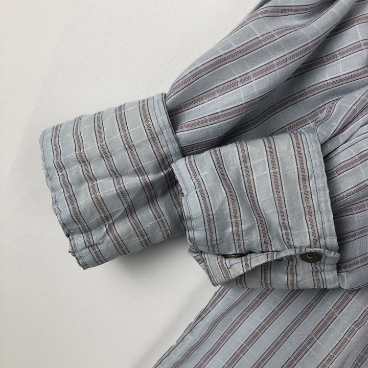 1970'S Wrangler Stripe Pattern Long-Sleeve Western Shirt, Made in USA, Men's Size L (approx.), Vintage polyester Blue type light blue Vintage Second Hand