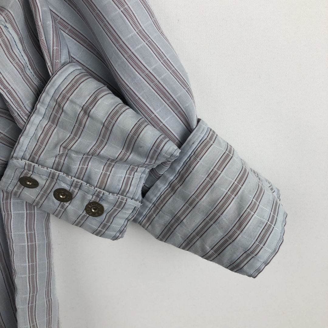 1970'S Wrangler Stripe Pattern Long-Sleeve Western Shirt, Made in USA, Men's Size L (approx.), Vintage polyester Blue type light blue Vintage Second Hand