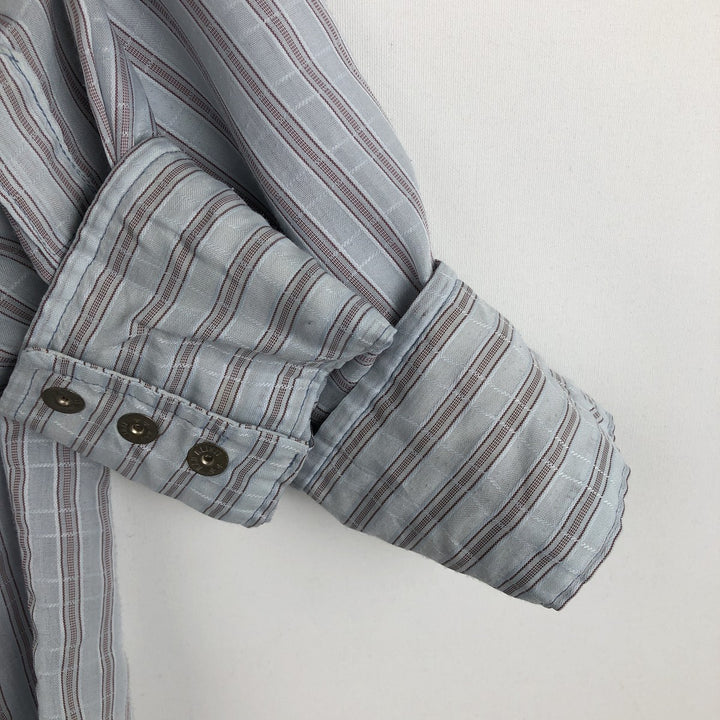 1970'S Wrangler Stripe Pattern Long-Sleeve Western Shirt, Made in USA, Men's Size L (approx.), Vintage polyester Blue type light blue Vintage Second Hand