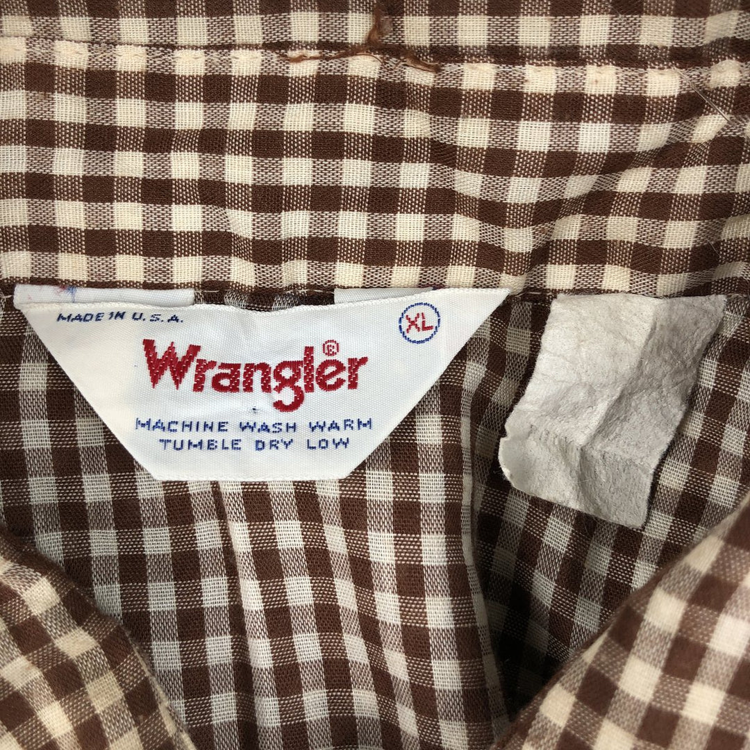 ~1980'S Wrangler Western Shirt, Gingham Check, Long Sleeve, Made in USA, Men's XL equivalent, Vintage unclear brown type Vintage Second Hand
