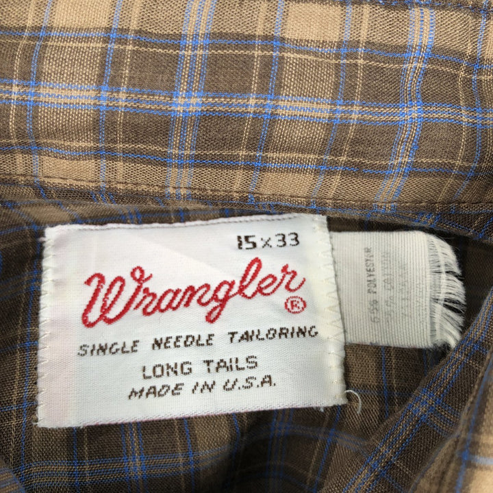 1970'S Wrangler Long-Sleeve Denim Western Shirt, Made in USA, Men's Size M (Equivalent), Vintage polyester brown type Vintage Second Hand