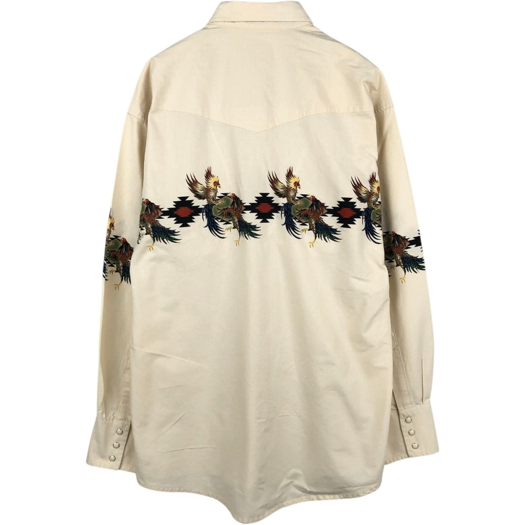 Wrangler Western Shirts, all-over print, long-sleeved, men's size M (approx.) cotton unbleached Vintage Second Hand