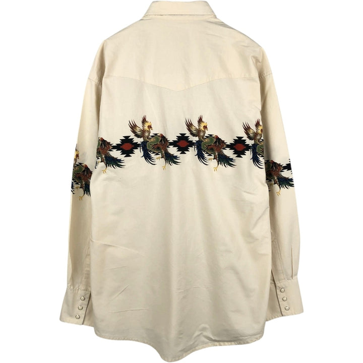 Wrangler Western Shirts, all-over print, long-sleeved, men's size M (approx.) cotton unbleached Vintage Second Hand