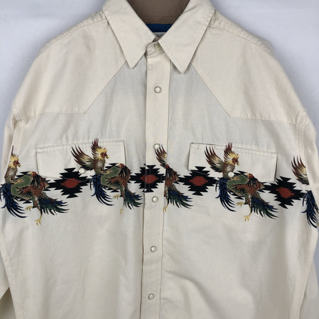 Wrangler Western Shirts, all-over print, long-sleeved, men's size M (approx.) cotton unbleached Vintage Second Hand