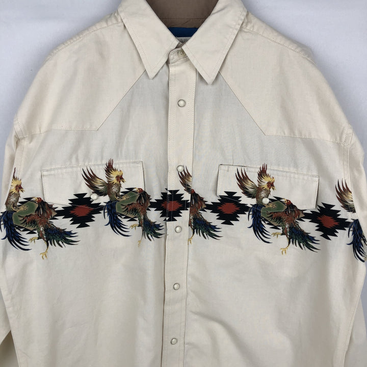 Wrangler Western Shirts, all-over print, long-sleeved, men's size M (approx.) cotton unbleached Vintage Second Hand