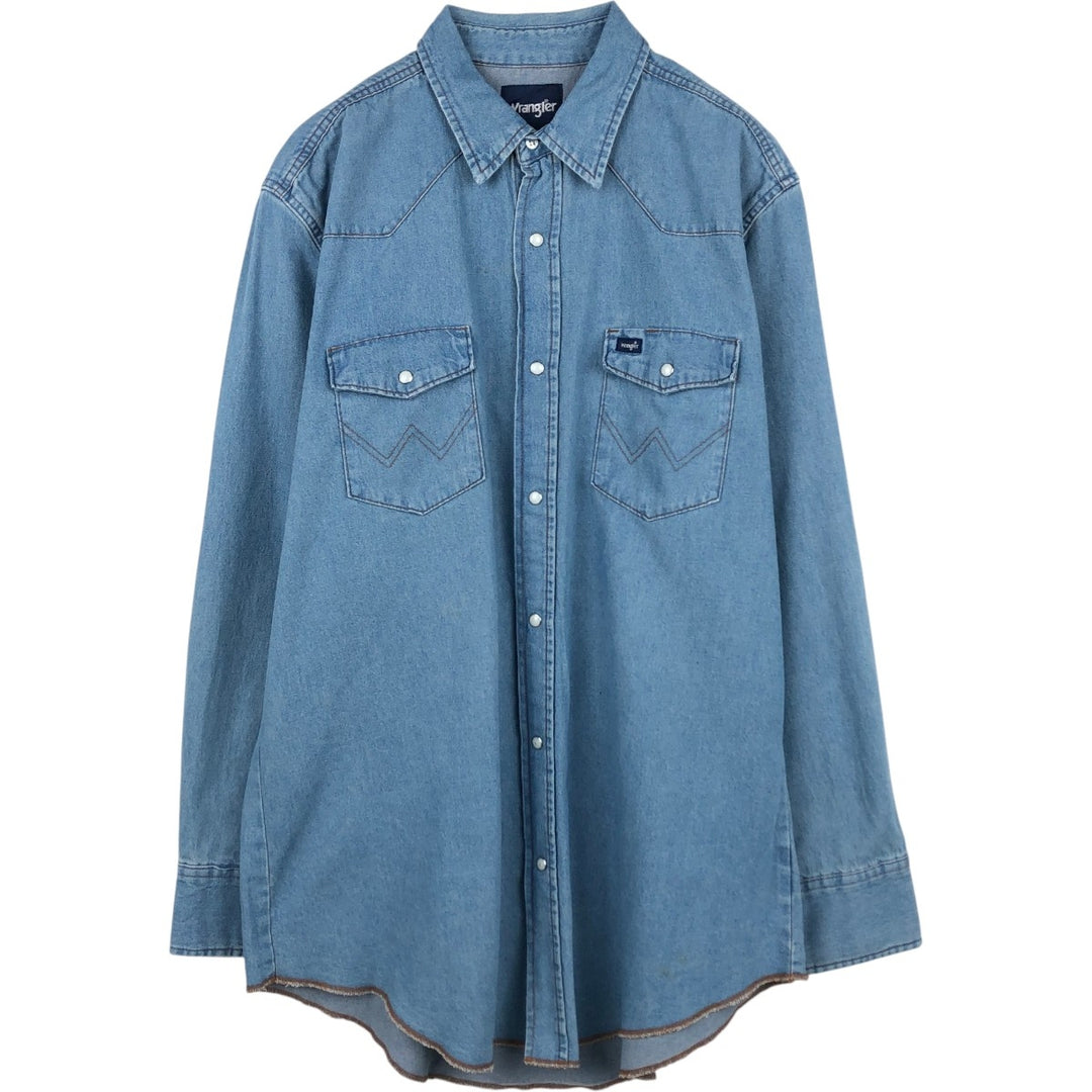 Wrangler Long Sleeve Denim Western Shirt, Men's XL cotton Blue type light blue Vintage Second Hand
