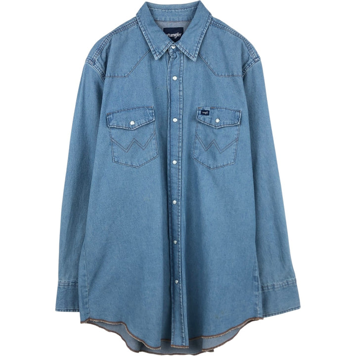 Wrangler Long Sleeve Denim Western Shirt, Men's XL cotton Blue type light blue Vintage Second Hand