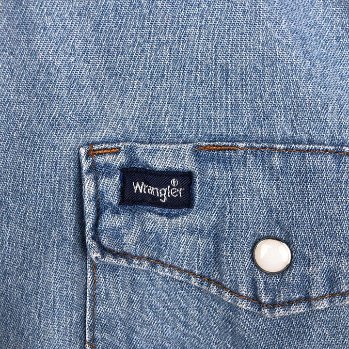 Wrangler Long Sleeve Denim Western Shirt, Men's XL cotton Blue type light blue Vintage Second Hand