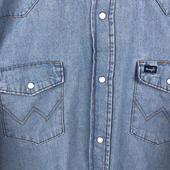Wrangler Long Sleeve Denim Western Shirt, Men's XL cotton Blue type light blue Vintage Second Hand