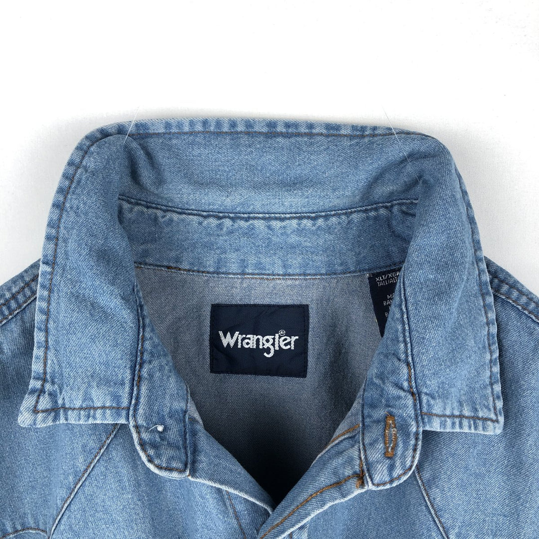 Wrangler Long Sleeve Denim Western Shirt, Men's XL cotton Blue type light blue Vintage Second Hand