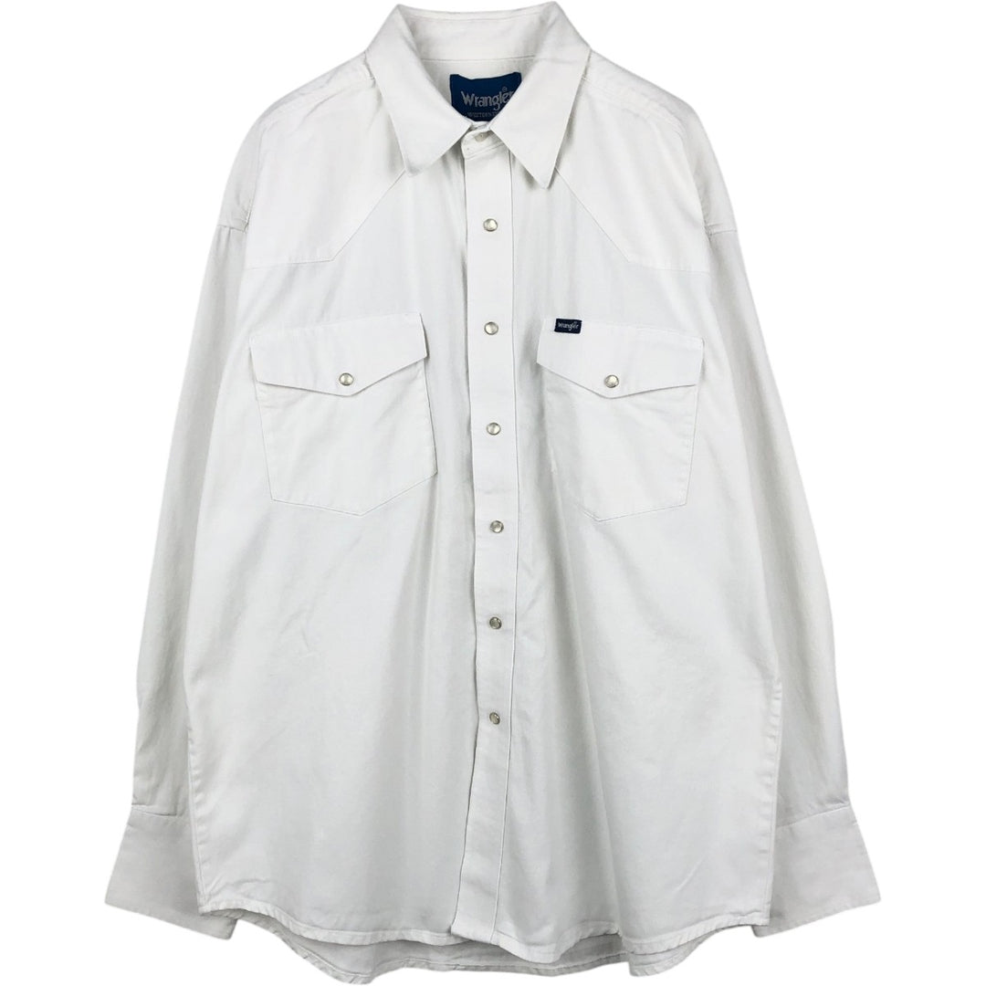 Wrangler Western Shirts, Long Sleeve Denim Western Shirt, Men's Size L (approx.) cotton white type Vintage Second Hand