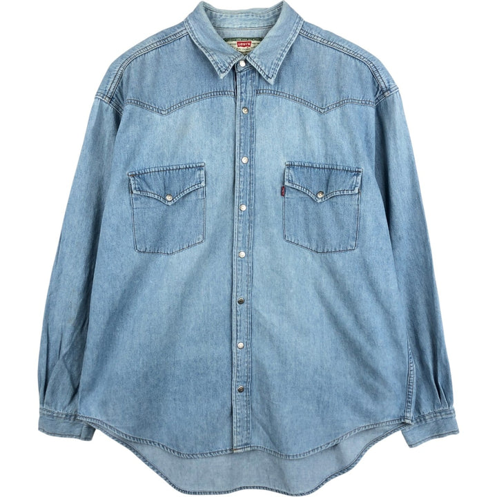 Levi's Long-Sleeve Denim Western Shirt, Men's Size XL (approx.) cotton Blue type light blue Vintage Second Hand