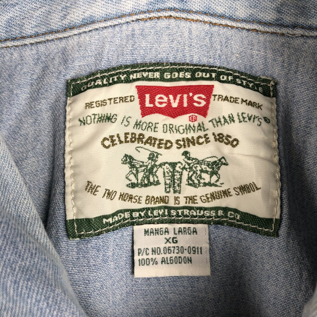 Levi's Long-Sleeve Denim Western Shirt, Men's Size XL (approx.) cotton Blue type light blue Vintage Second Hand