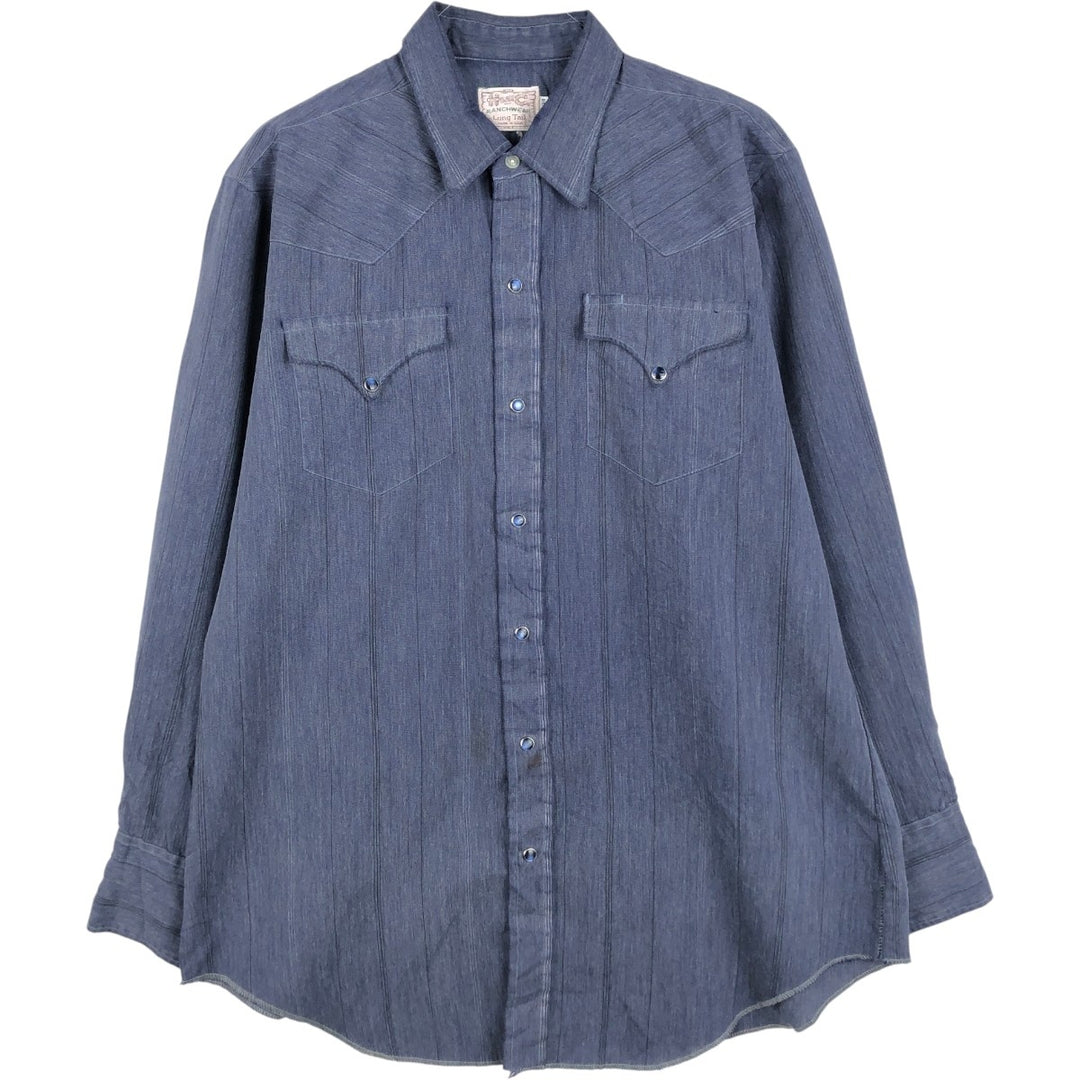 1970'S H BAR C RANCHWEAR Long Tail Western Shirt, Made in USA, Men's Size L (approx.) unclear purple type Vintage Second Hand