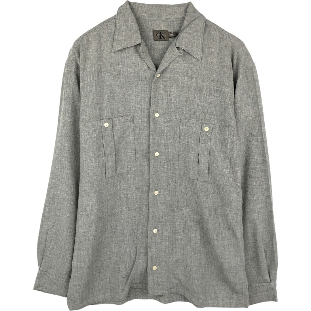 Calvin Klein long-sleeved open-collar box shirt, men's size S. unclear gray type Vintage Second Hand