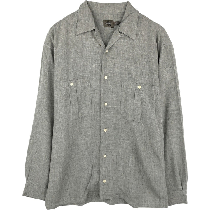 Calvin Klein long-sleeved open-collar box shirt, men's size S. unclear gray type Vintage Second Hand