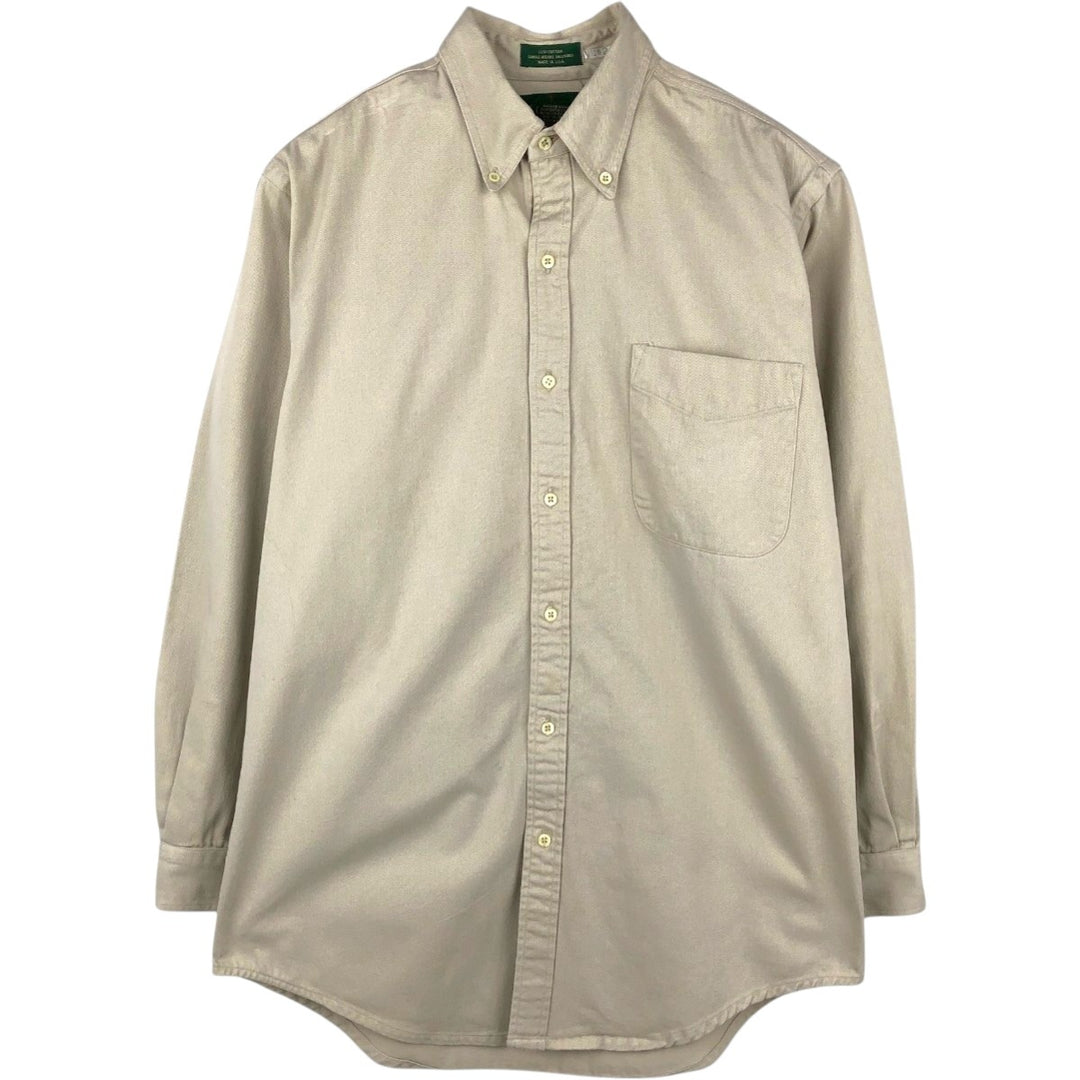 90'S J.Crew Long-Sleeve Button-Down Shirt, Made in USA, Men's Size S (Equivalent), Vintage cotton Beige type Vintage Second Hand
