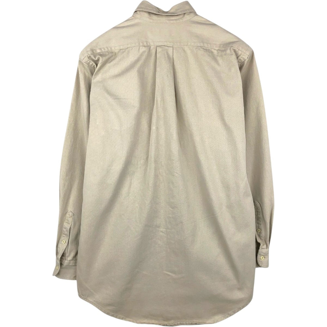 90'S J.Crew Long-Sleeve Button-Down Shirt, Made in USA, Men's Size S (Equivalent), Vintage cotton Beige type Vintage Second Hand