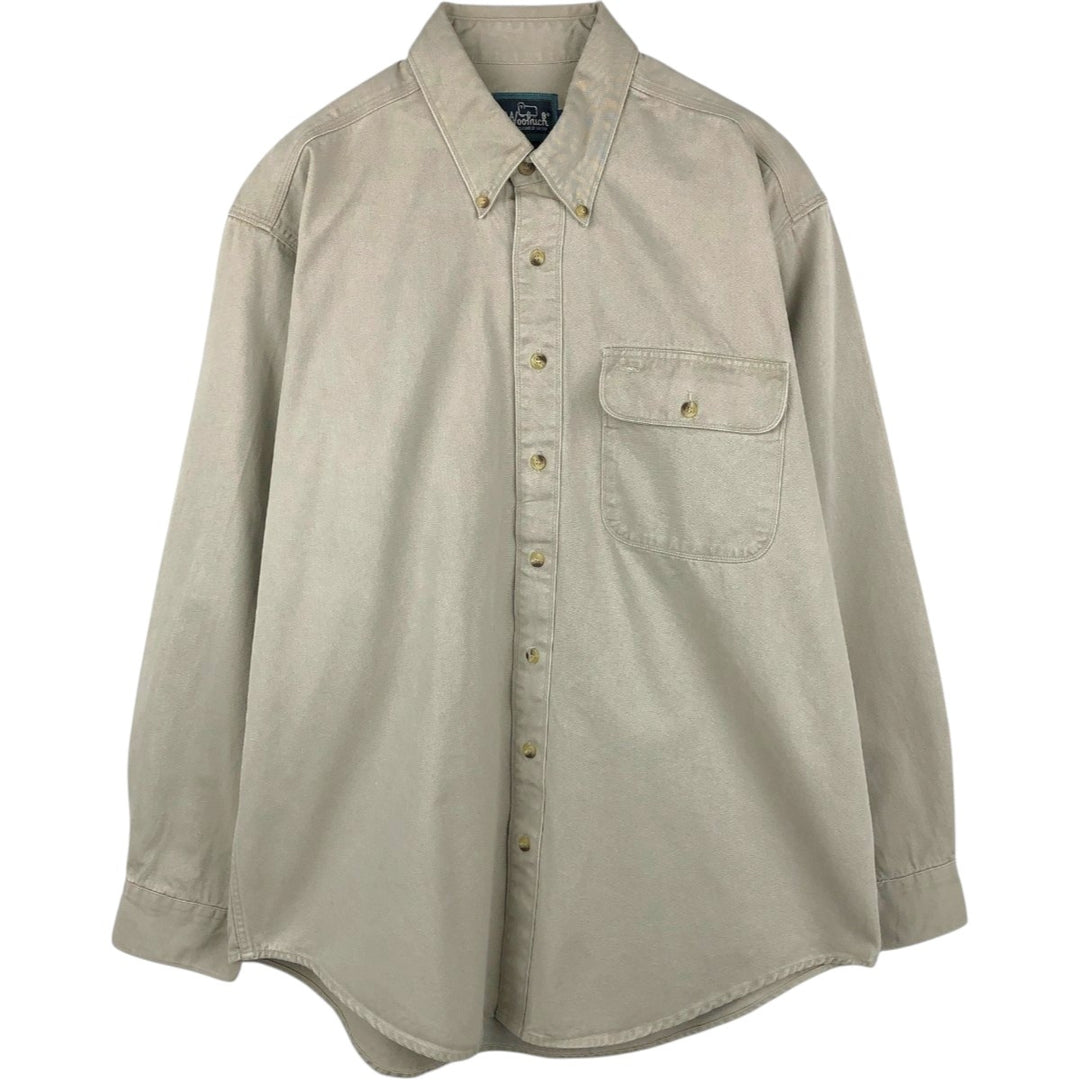 1990'S Woolrich Long-Sleeve Button-Down Shirt, Men's Size L (Equivalent), Vintage cotton Beige type Vintage Second Hand