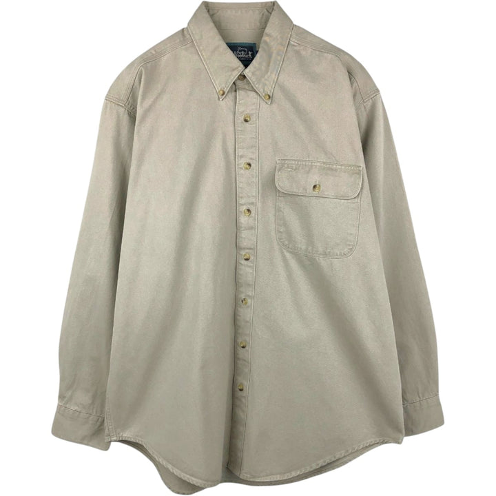 1990'S Woolrich Long-Sleeve Button-Down Shirt, Men's Size L (Equivalent), Vintage cotton Beige type Vintage Second Hand