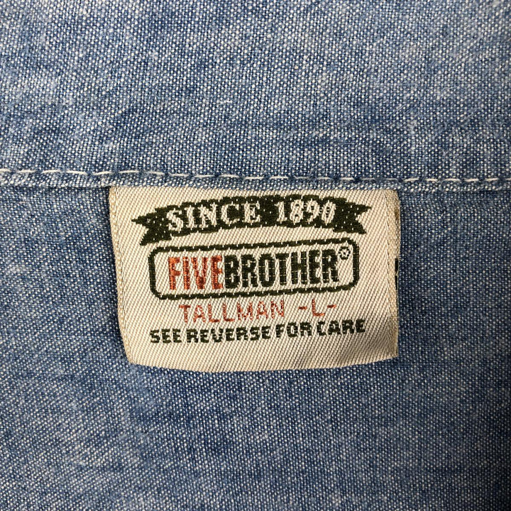 90'S Five Brother long-sleeved chambray shirt, men's size L equivalent, vintage. unclear Blue type light blue Vintage Second Hand